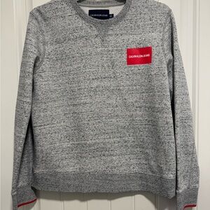 Calvin Klein Jeans Heather Gray Sweatshirt with Red Detail
